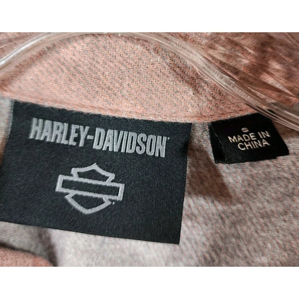 Harley Davidson Chrome Warrior Melange Shirt Womens S Pink Button Up‎ Flannel